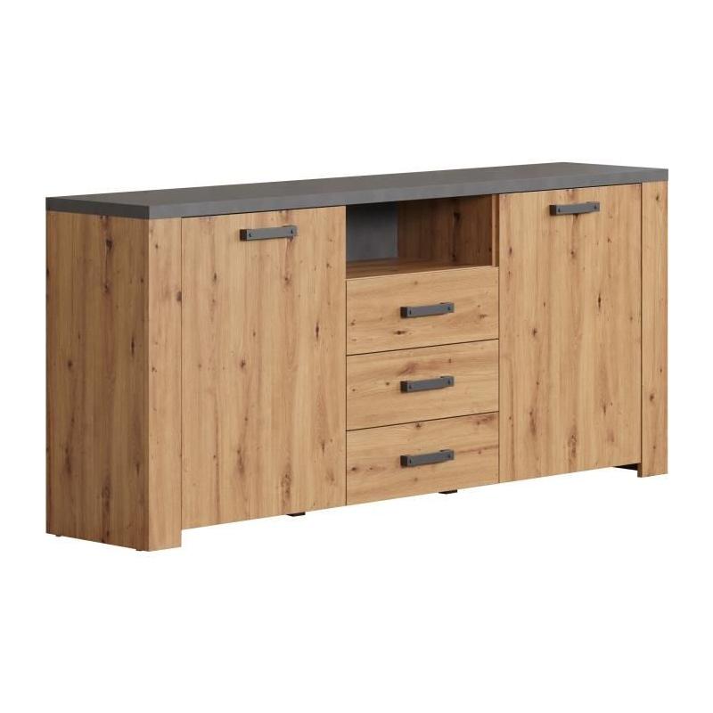 Buffet en Mélamine Chêne Artisan et Gris Ardoise - Style Moderne - L180 x P40 x H83 cm
