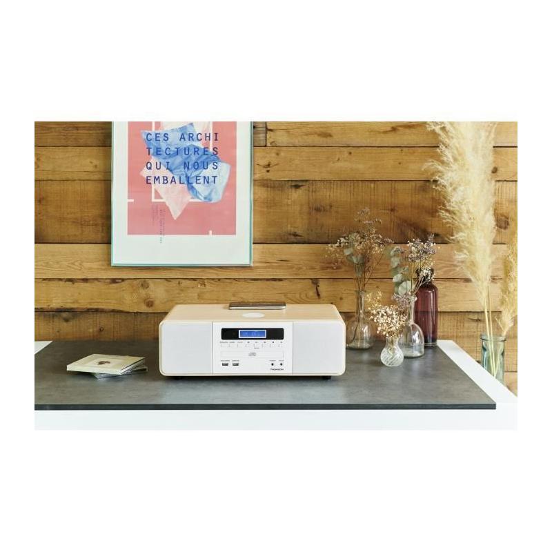 Chaîne Bluetooth Thomson Blanche/Induction 50W - Radio FM/CD/MP3/USB