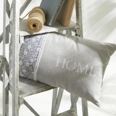 Coussin de chaise: Charme imprimé x chambray x broderie Capucine
