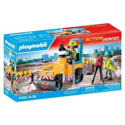 Ensemble ouvriers et rouleau compresseur PLAYMOBIL pour constructions miniatures