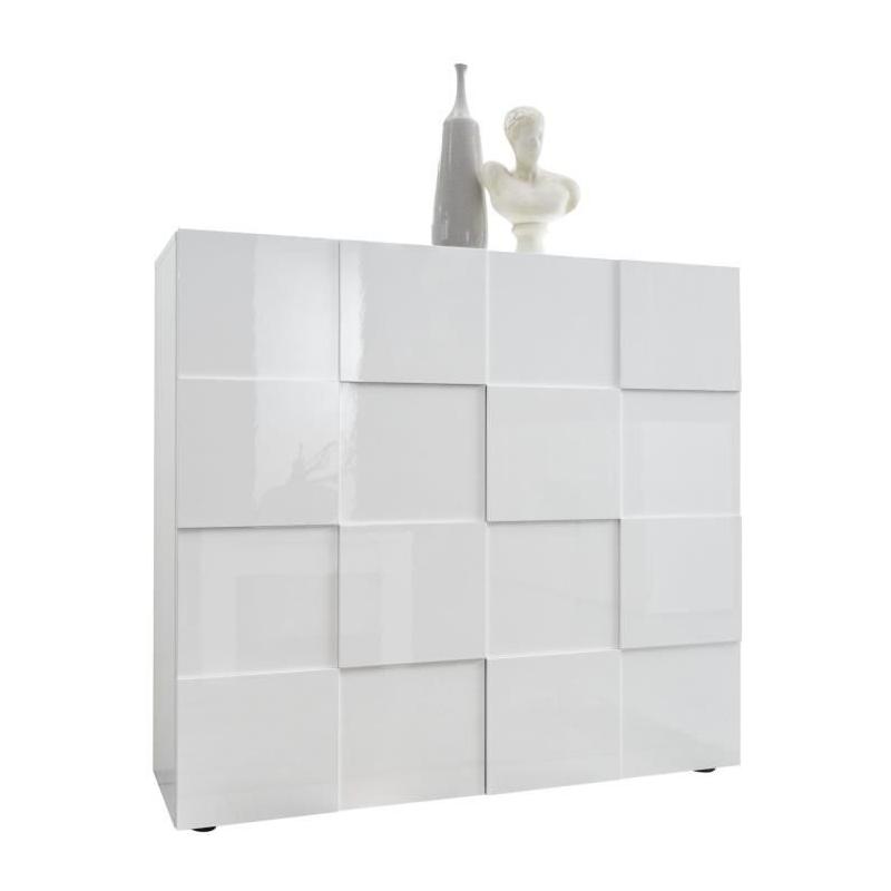 Buffet Milano blanc laqué brillant - 121 x 42 x 111 cm
