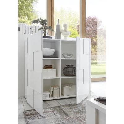 Buffet Milano blanc laqué brillant - 121 x 42 x 111 cm