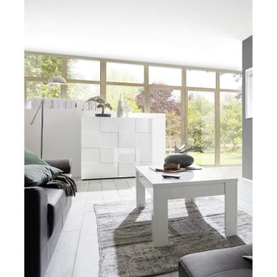 Buffet Milano blanc laqué brillant - 121 x 42 x 111 cm