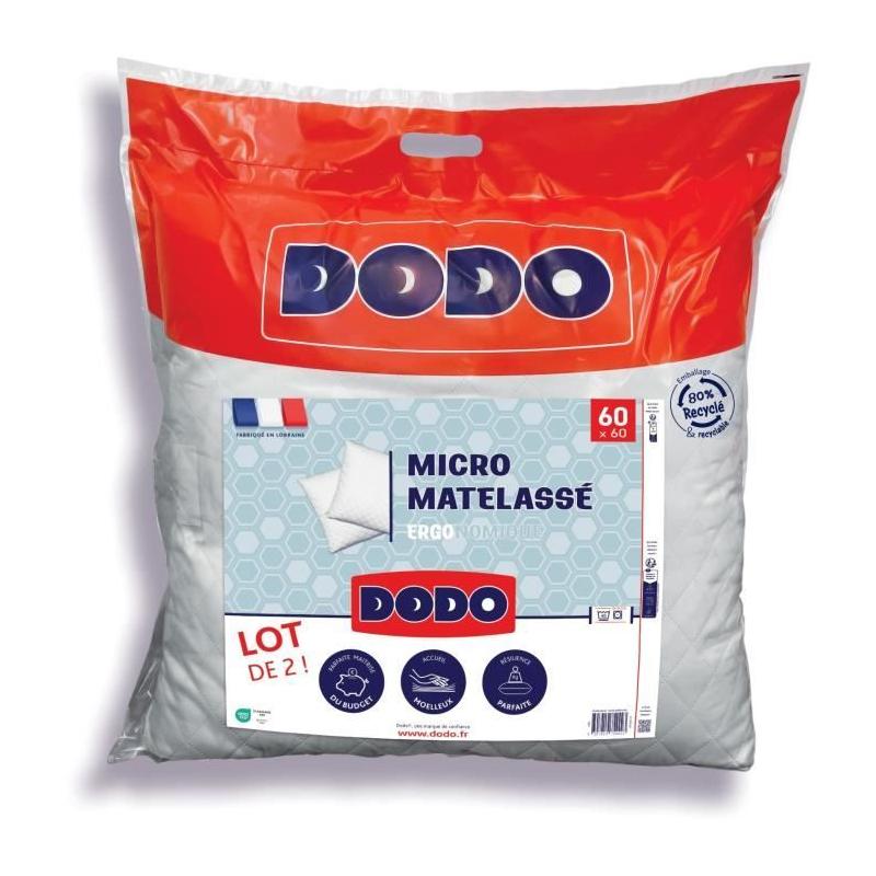 Lot de 2 oreillers DODO MICRO MATELASSE 60 x 60 cm - Blanc