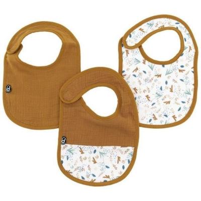 Lot x3 bavoirs en gaze de coton - Caramel imprimé - 0-6 mois