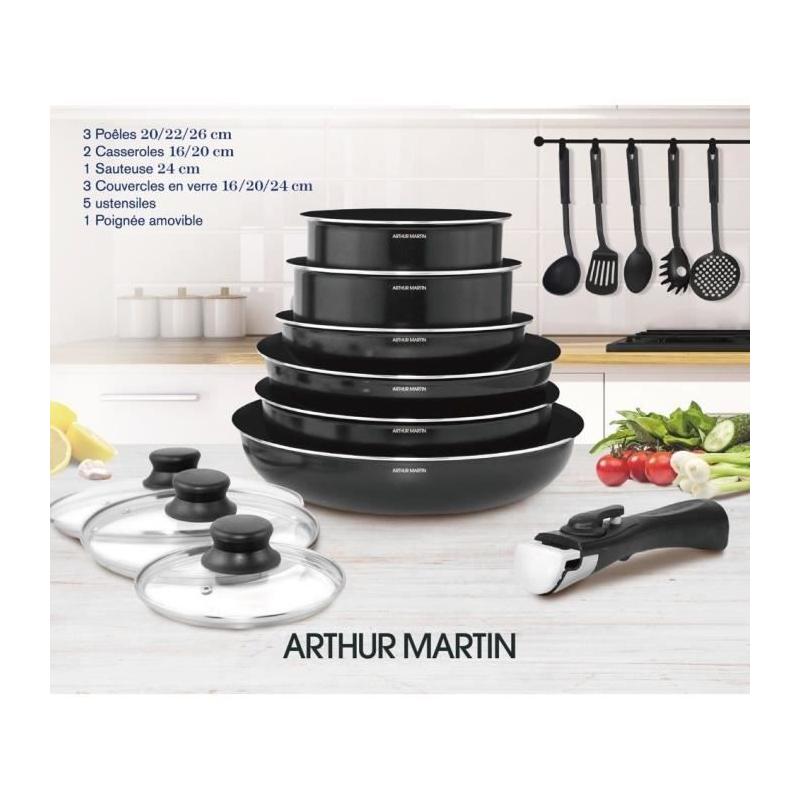 Batterie de cuisine 15 pièces ARTHUR MARTIN noir - Induction OK