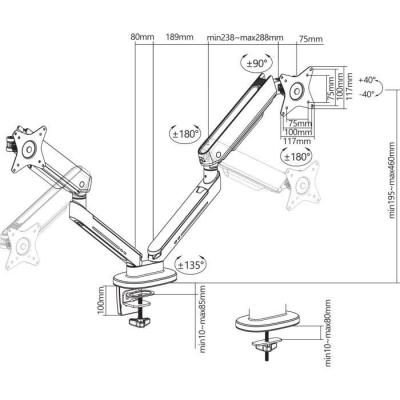 Bras articulés double OPLITE MT10 Noir - Ergonomique et réglable