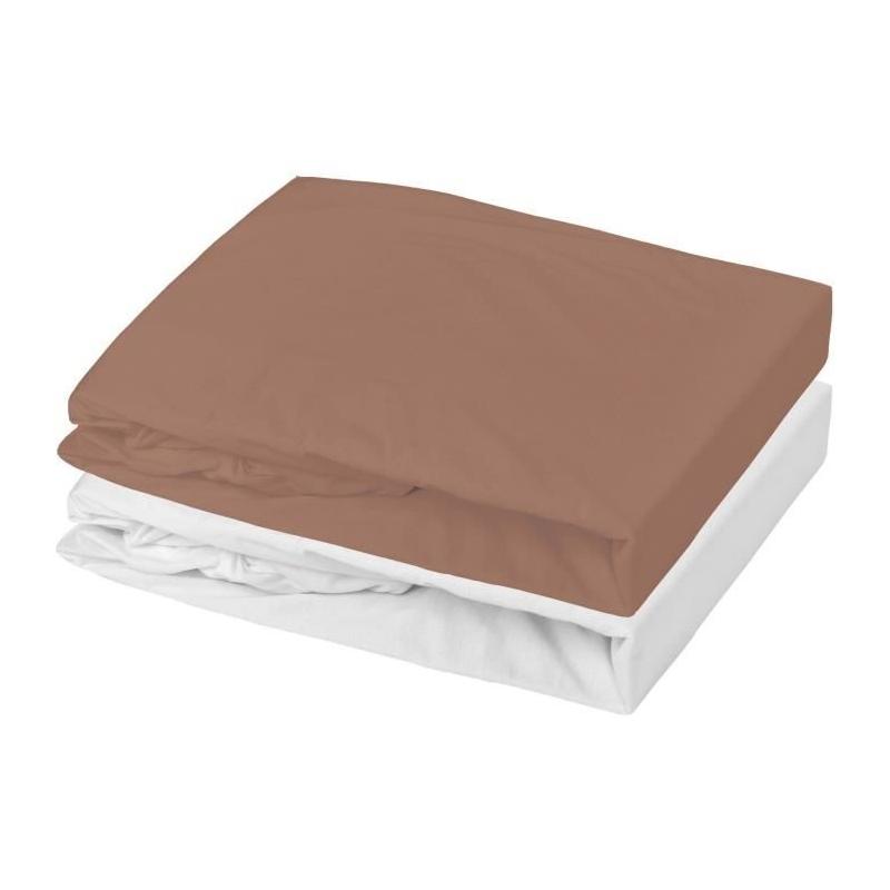 Ensemble Lot 2 draps housse P'TIT DODO Jersey Blanc / Brun - 70 x 140 cm