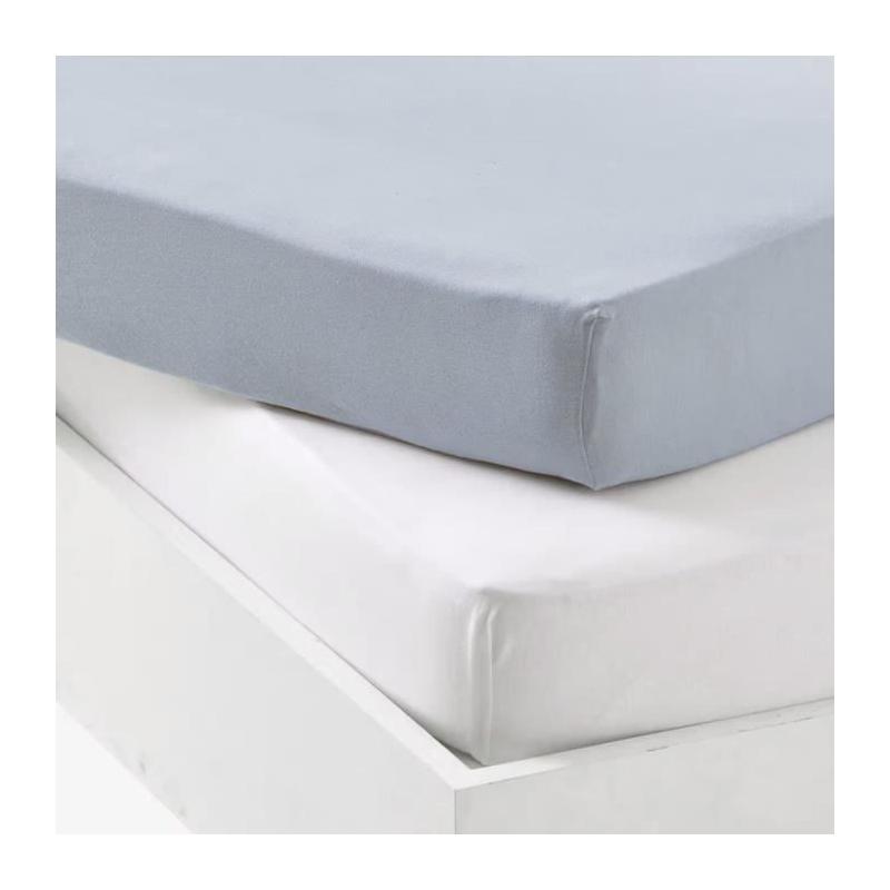Lot 2 Draps Housse P'TIT DODO Jersey 70x140 cm Blanc/Light Blue
