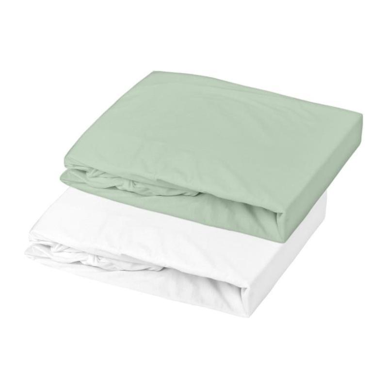 Lot 2 draps housse P'TIT DODO en jersey 70x140 cm - Blanc/Vert gris