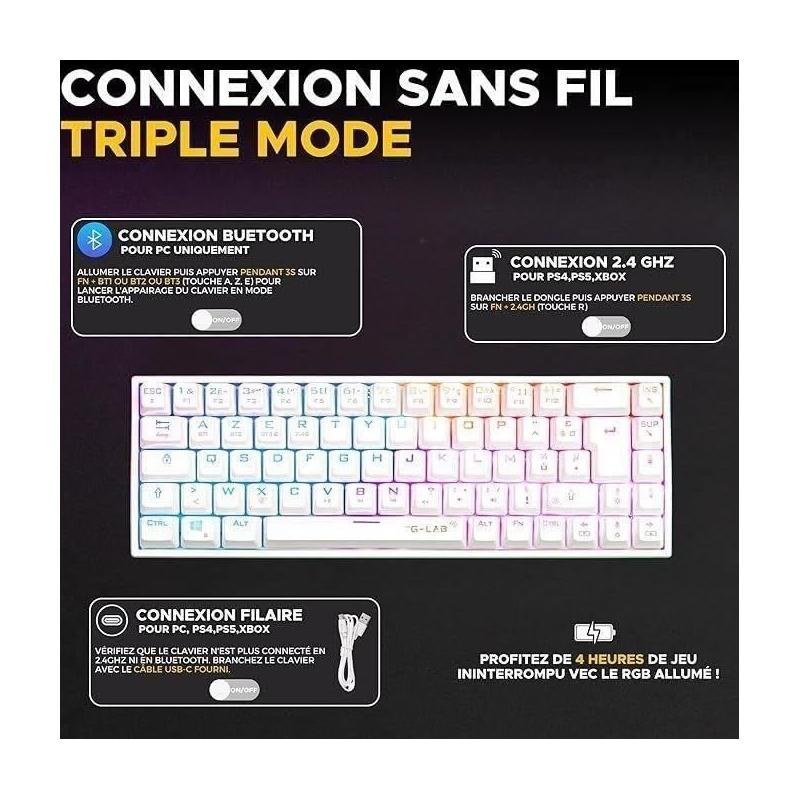 Clavier Gamer sans fil The G-Lab KEYZ TITAN RGB Blanc