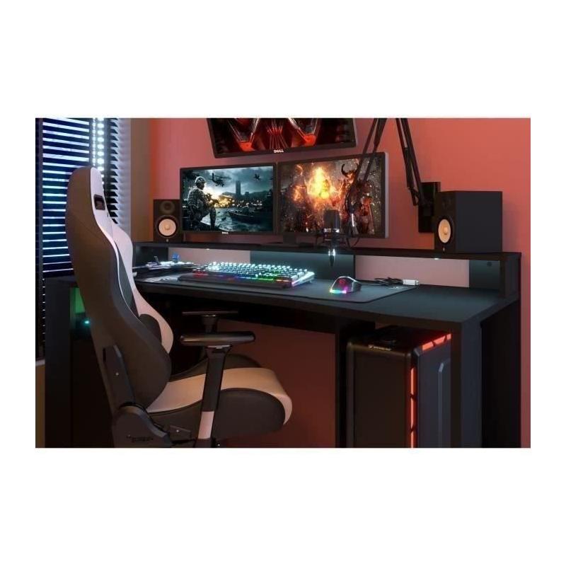 Bureau gaming LED noir - L152 x P61,5 x H86,7 cm - Grande zone de jeu