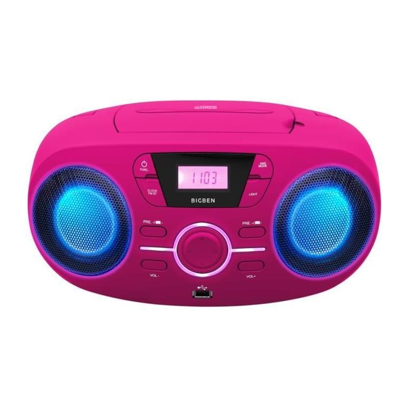 Lecteur CD Portable Rose + Enceintes Lumineux - BIGBEN CD61RSUSB