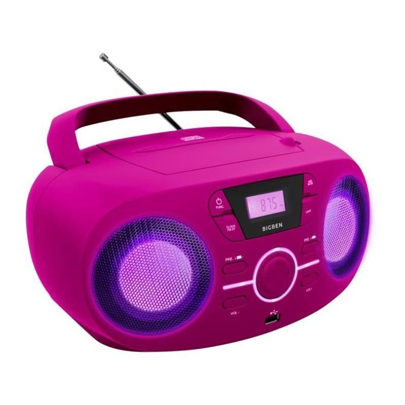 Lecteur CD Portable Rose + Enceintes Lumineux - BIGBEN CD61RSUSB