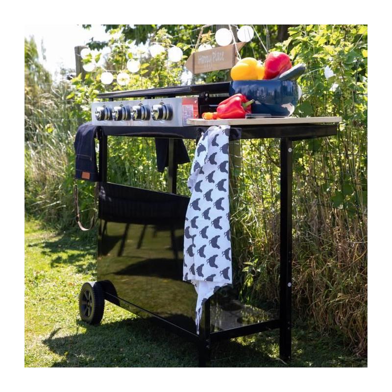Plancha gaz GARDEN MAX MERIDA - 4 feux sur chariot - Noir