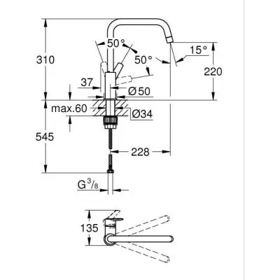 Robinet de cuisine noir mat - GROHE Start - Rotation 150° Robinet de cuisine noir mat - GROHE Start - Rotation 150°