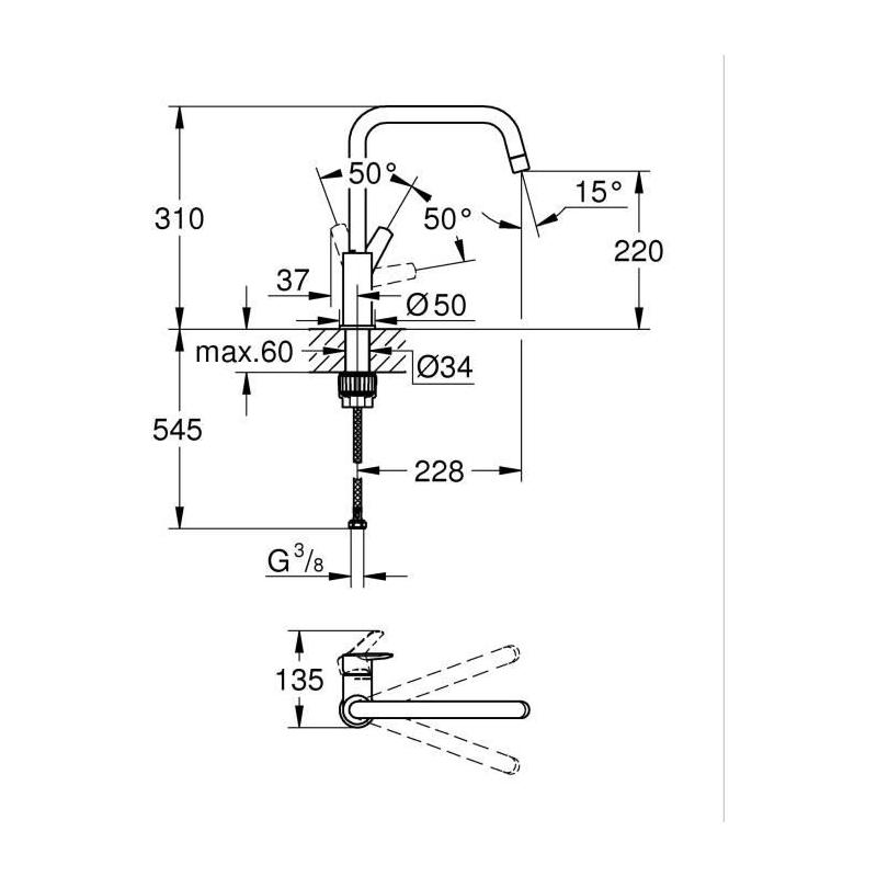 Robinet de cuisine noir mat - GROHE Start - Rotation 150°