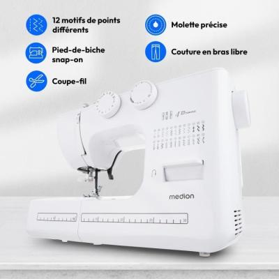 Machine a Coudre MEDION SM 60 - 62W - 24 Points - LED - Turquoise