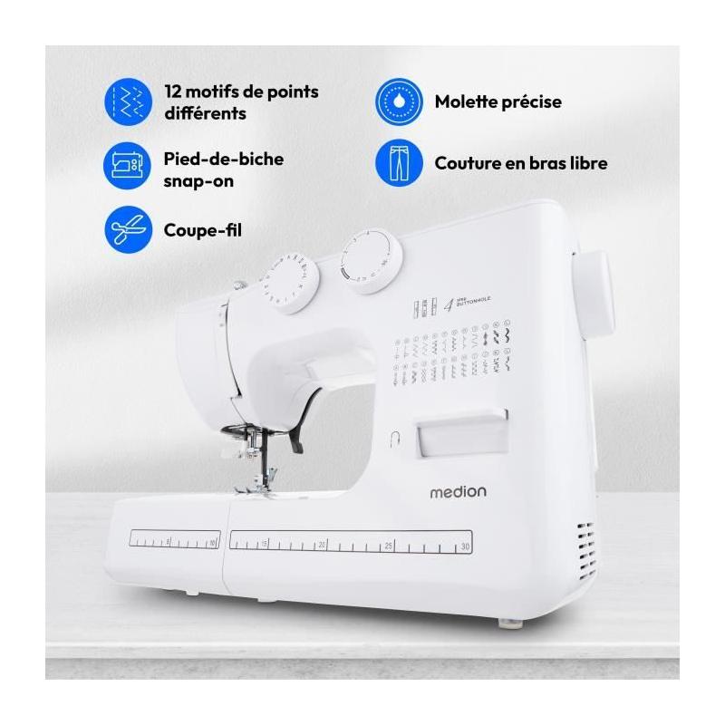 Machine a Coudre MEDION SM 60 - 62W - 24 Points - LED - Turquoise