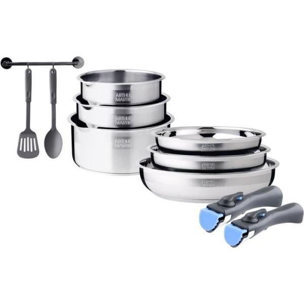 Batterie de cuisine induction - Arthur Martin - AM2238 - Acier inoxydable - 10 pieces - Poignée amovible - Tous feux dont induc
