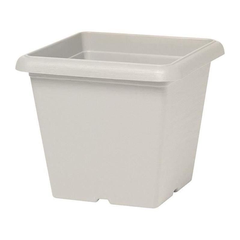 Pot de fleurs carré GARDEN ID Teramo blanc pierre effet - 40 x 35 cm