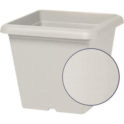 Pot de fleurs carré GARDEN ID Teramo blanc pierre effet - 40 x 35 cm