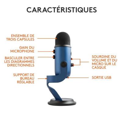 Microphone USB Premium LOGITECH G Yeti pour Enregistrement Streaming Gamer Podcast - Bleu