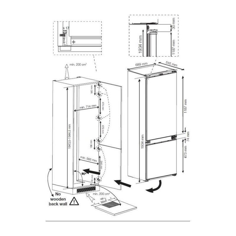 Réfrigérateur encastrable BEKO 2 portes 400L - Froid ventilé