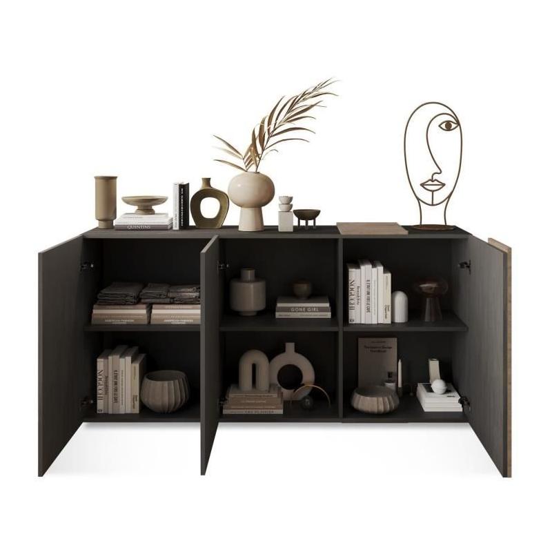 Buffet VENEZIA 3 portes Gris titan / Chene Cadiz