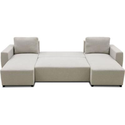 Canapé d'angle convertible panoramique PHARELL beige - 5/6 places, coffre de rangement