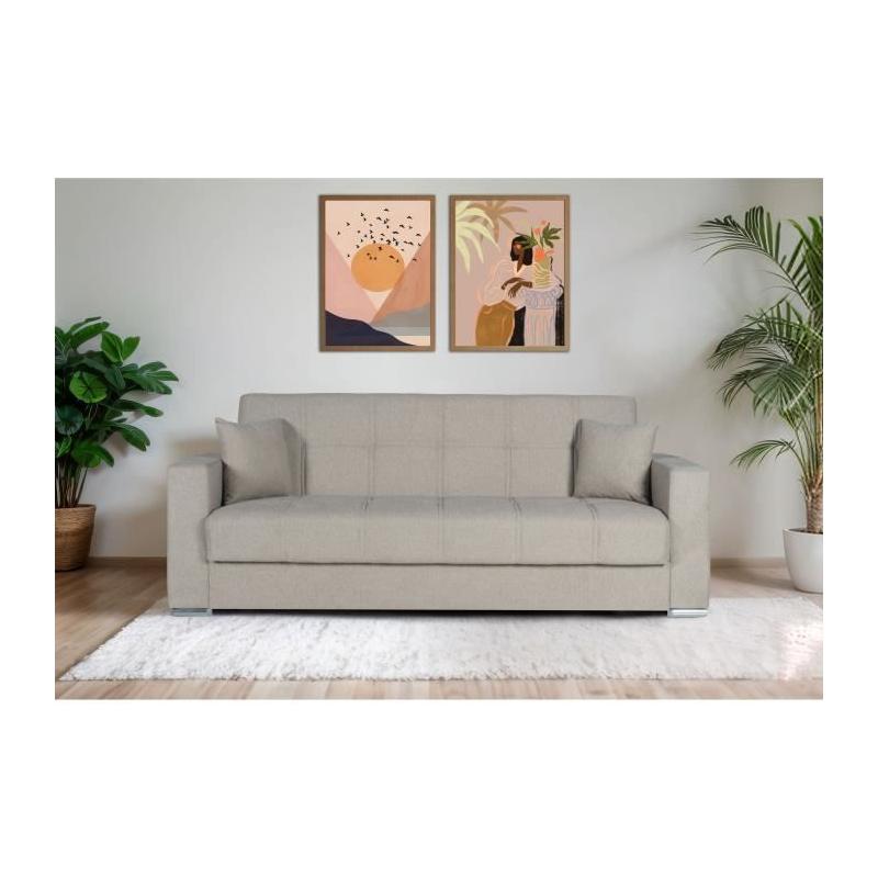 Canapé convertible 3 places ALBA - Tissu beige - Design pratique