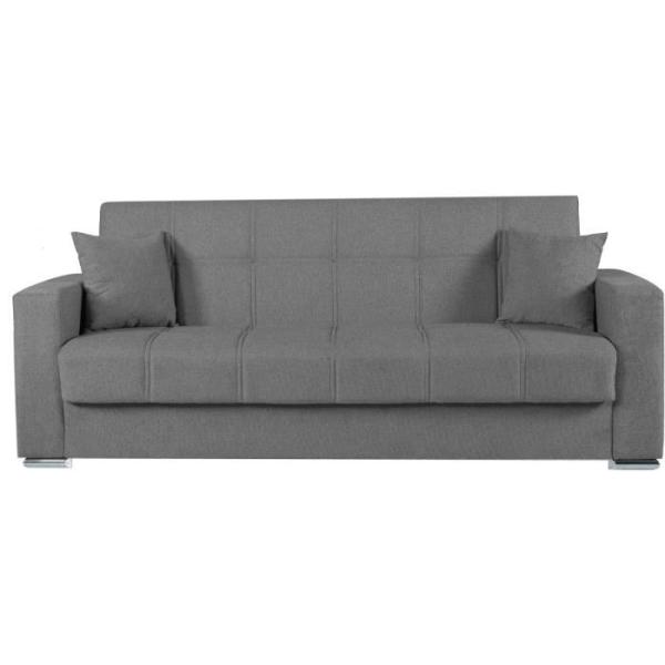 Canapé convertible 3 places - ALBA - Tissu gris foncé - 2 coussins - Coffre de rangement - 226 x 85 x 92 cm
