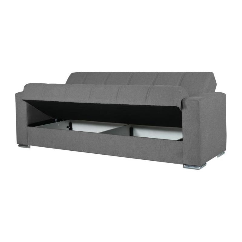 Canapé convertible 3 places ALBA gris foncé - Avec rangement - 226 x 85 x 92 cm