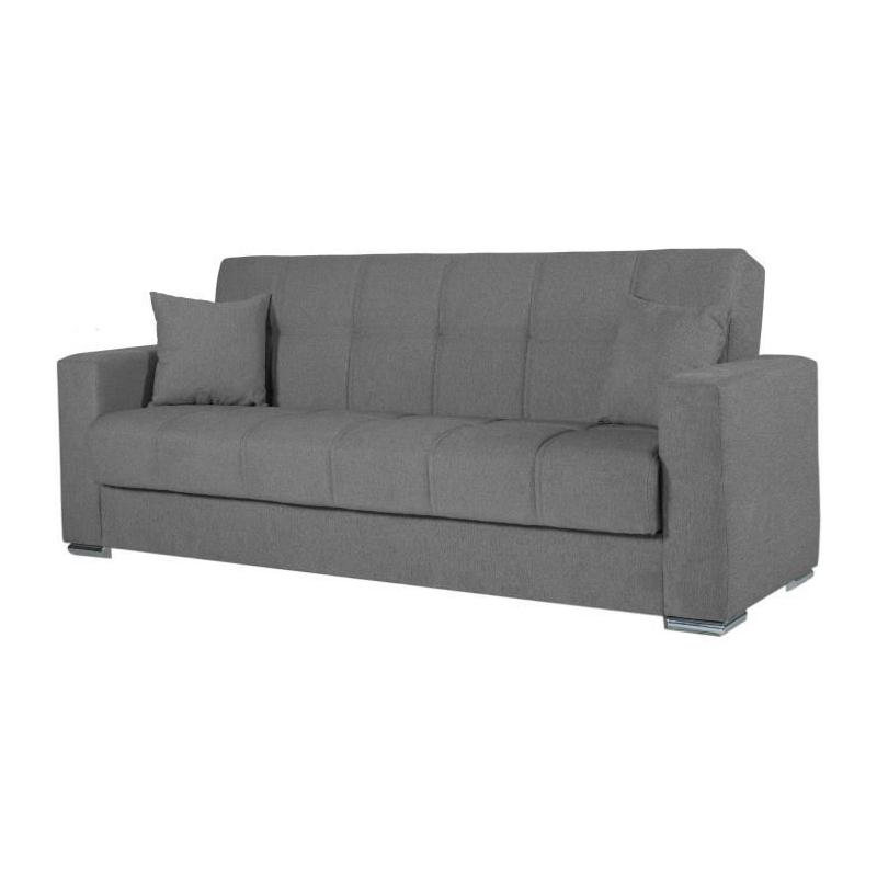 Canapé convertible 3 places ALBA gris foncé - Avec rangement - 226 x 85 x 92 cm