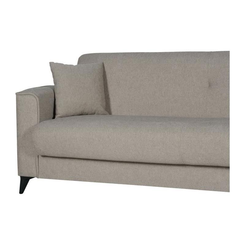 Canapé convertible 3 places BERGAMO - Tissu beige - Coffre de rangement
