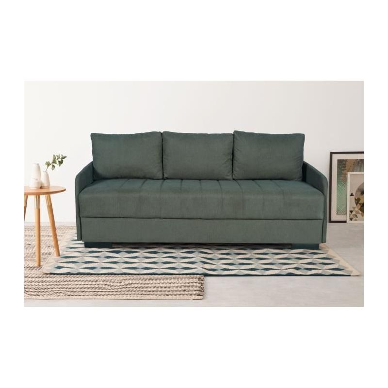 Canapé convertible 3 places BETTA - Vert foncé - Couchage 145 x 190 - Coffre rangement