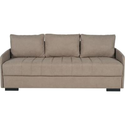 Canapé convertible 3 places BETTA - Tissu beige - Avec coffre de rangement