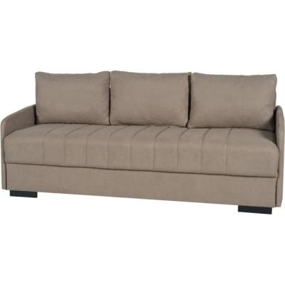 Canapé convertible 3 places BETTA - Tissu beige - Avec coffre de rangement