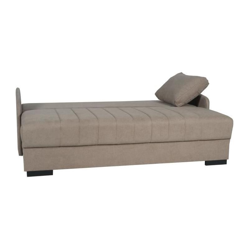 Canapé convertible 3 places BETTA - Tissu beige - Avec coffre de rangement