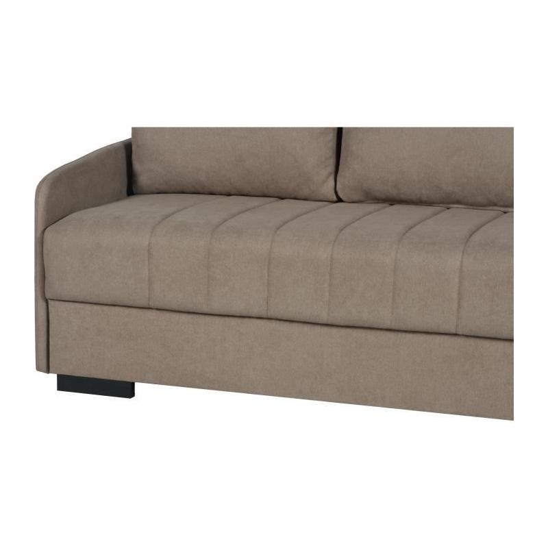 Canapé convertible 3 places BETTA - Tissu beige - Avec coffre de rangement