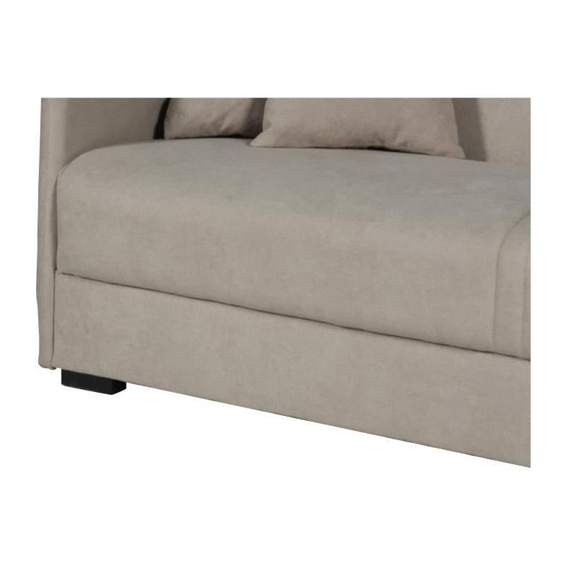 Canapé convertible 3 places BIANCA - Tissu beige - Coffre de rangement