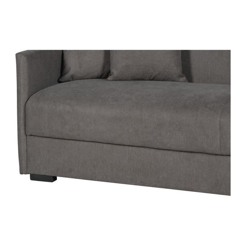 Canapé convertible 3 places BIANCA - Tissu taupe - Coffre de rangement