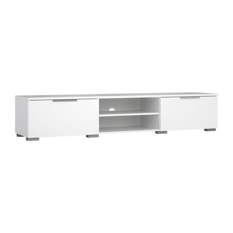 Meuble TV moderne blanc laqué brillant - 2 tiroirs, une niche