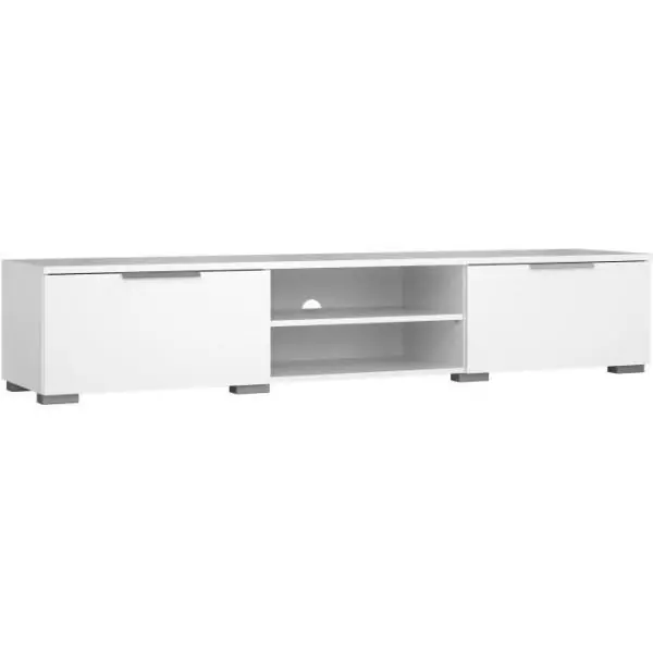 Meuble TV - MATCH - Blanc laqué brillant - 2 tiroirs, une niche - 172,7 x 39,9 x 33,1 cm