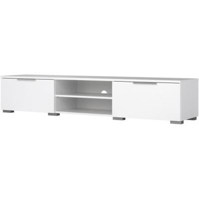 Meuble TV moderne blanc laqué brillant - 2 tiroirs, une niche