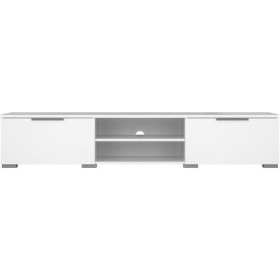 Meuble TV moderne blanc laqué brillant - 2 tiroirs, une niche