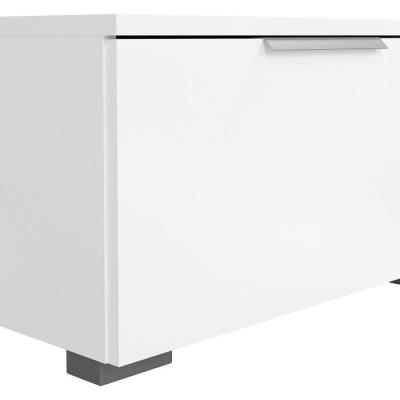 Meuble TV moderne blanc laqué brillant - 2 tiroirs, une niche