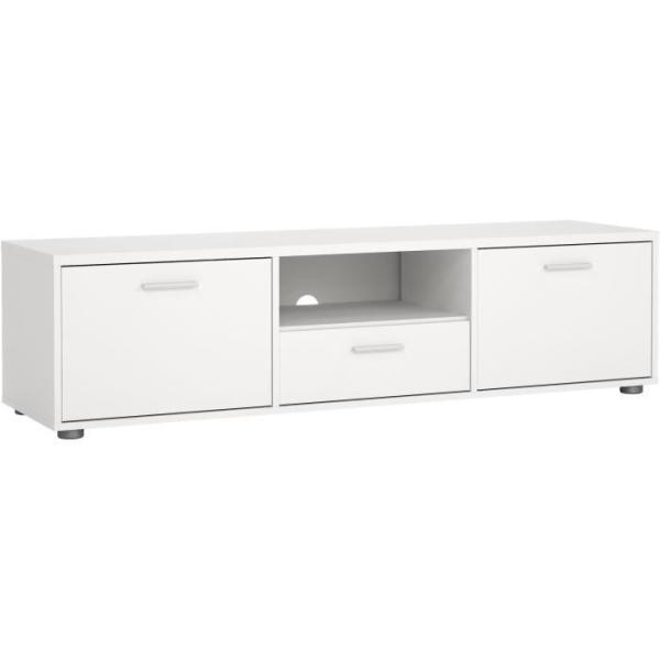 Meuble TV - MEDIA - Blanc mat - 2 portes, 1 tiroir - 147,2 x 39,8 x 38,4 cm
