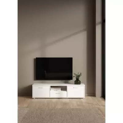 Meuble TV MEDIA Blanc mat - Design moderne - 147,2 x 39,8 x 38,4 cm Meuble TV MEDIA Blanc mat - Design moderne - 147,2 x 39,8 x 38,4 cm