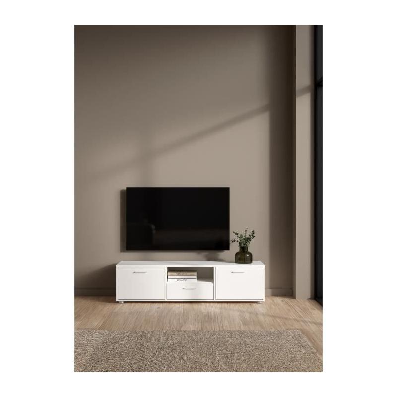 Meuble TV MEDIA Blanc mat - Design moderne - 147,2 x 39,8 x 38,4 cm